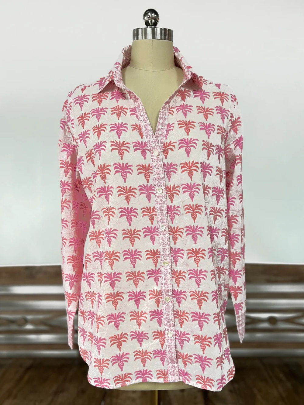 Sigrid Olsen Artisan Shirt - Sunny Palms Print in Pink